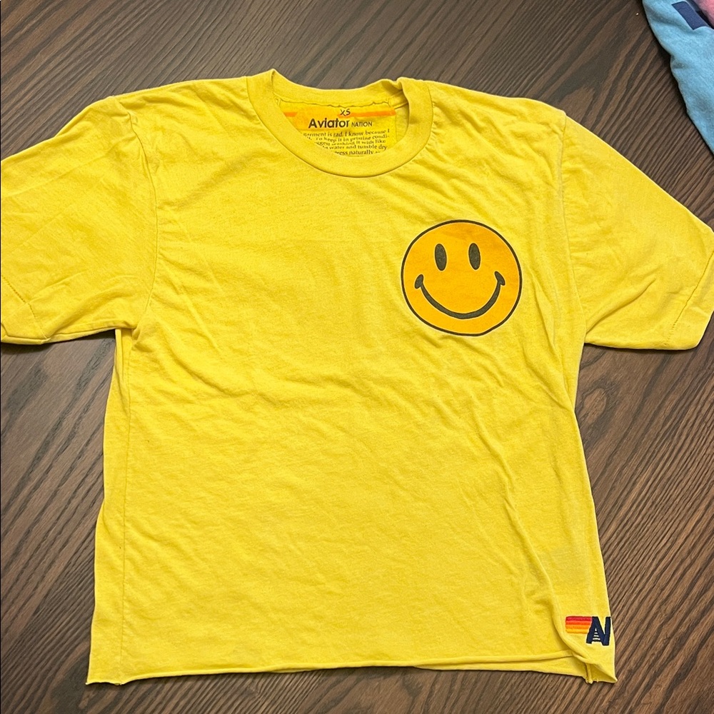 Aviator Nation Yellow Smiley Face Short Sleeve Tee